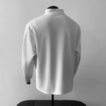 Ribbed Textured Band Collar Henley Shirt