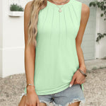 Zeagoo Summer Tank Top for Women Pleated High Neck Tops