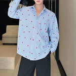 Blue Striped Heart Print Drape Shirt