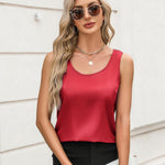 Zeagoo Silk Satin Tank Tops for Women Scoop Neck Sleeveless Tops
