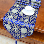 Buddha Stones Prayer Altar Flower Vajra Dragon Pattern Tibetan Auspicious Symbols Tassels Jacquard Table Runner