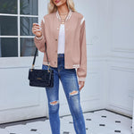 Zeagoo Women's Bomber Jacket Casual Striped Button Down Coat