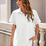 Zeagoo Women's Cotton Button Down Shirts Short Sleeve Casual Shirts