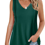 Zeagoo Pleated Tank Tops Loose Fit V Neck Sleeveless Tops