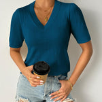 Zeagoo Short Sleeve Sweaters Soft Casual V Neck Pullover Tops