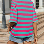 Zeagoo Oversized Loose Fit Short Sleeve Striped Tops