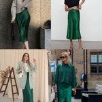Zeagoo Satin Skirt Long High-Waisted Skirt Elegant Silk Midi Skirt (DE Only)