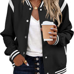 Zeagoo Women's Bomber Jacket Casual Striped Button Down Coat