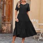 Zeagoo Midi Floral Flutter Short Sleeve Casual Dresses with Pockets