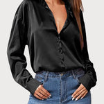 Zeagoo Women Satin Button Down Shirt Long Sleeve Tops