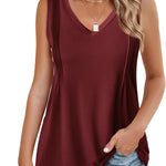 Zeagoo Pleated Tank Tops Loose Fit V Neck Sleeveless Tops