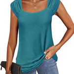 Zeagoo Square Neck Casual Cap Sleeve Shirt