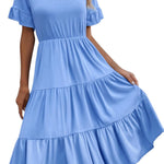 Zeagoo Damen Elegant V-Ausschnitt Kleider A Linie Kurzarm Freizeitkleid (DE Only)