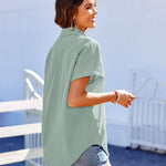 Zeagoo Linen Shirts Cotton Short Sleeve V Neck Button Down Blouses