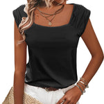 Zeagoo Square Neck Casual Cap Sleeve Shirt