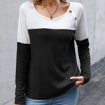 Zeagoo Women Waffle Knit Shirts Long Sleeve Colorblock Tee