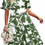 Zeagoo Midi Floral Flutter Short Sleeve Casual Dresses with Pockets