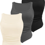 Zeagoo Ribbed Tank Tops 3 Pack Scoop Neck Ruched Shirts