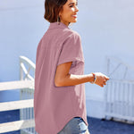 Zeagoo Linen Shirts Cotton Short Sleeve V Neck Button Down Blouses