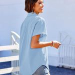 Zeagoo Linen Shirts Cotton Short Sleeve V Neck Button Down Blouses
