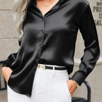 Zeagoo Women Satin Button Down Shirt Long Sleeve Tops