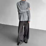 Off-shoulder Zip-up Turtleneck Cable Knit Sweater
