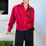 Floral-embellished French Long-sleeved Satin Silky Shirt