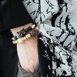 Cat Vintage Wood Carved Beaded Bracelet