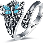 Sterling Silver Turquoise Spoon Ring – Vintage Boho Wrap Ring with Dragonfly