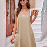 Zeagoo Spaghetti Strap Dress Casual V Neck Beach Dress (DE Only)