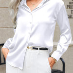 Zeagoo Women Satin Button Down Shirt Long Sleeve Tops