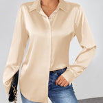 Zeagoo Satin Blouses Casual Long Sleeve Button Down Silk Shirts