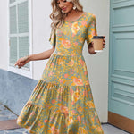 Zeagoo Midi Floral Flutter Short Sleeve Casual Dresses with Pockets