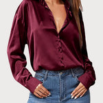 Zeagoo Women Satin Button Down Shirt Long Sleeve Tops