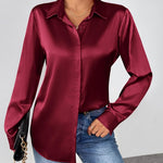Zeagoo Satin Blouses Casual Long Sleeve Button Down Silk Shirts