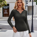 Zeagoo Long Sleeve T Shirts Casual V Neck Ribbed Tunic Tops