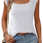 Zeagoo Square Neck Casual Cap Sleeve Shirt