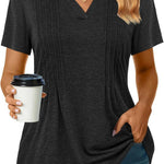 Zeagoo Short Sleeve Polo T Shirts Pleated V Neck Tee