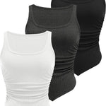 Zeagoo Ribbed Tank Tops 3 Pack Scoop Neck Ruched Shirts