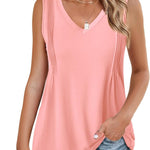 Zeagoo Pleated Tank Tops Loose Fit V Neck Sleeveless Tops