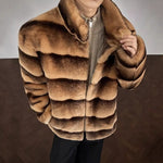Stripe Warm Artificial Fur Cotton-padded Jacket