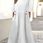 Zeagoo Women's Casual Loose Round Neck Cotton Linen Long Dresses with Pockets
