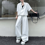 Stand-up Collar Drape T-shirt Casual Wide-leg Trousers Two-piece Suit