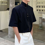 Stand Collar Zip Short Sleeve Shirt