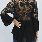 Zeagoo Lace Boho Blouses Crochet Flowy Bell Sleeve Button Down Casual T Shirts