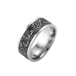 Buddha Stones Vintage Wave Auspicious Clouds Engraved Pattern Titanium Steel Balance Ring