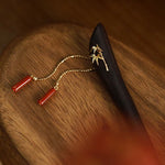 Buddha Stones Red Agate Ebony Wood Confidence Tassel Hairpin