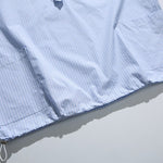 Blue White Striped Band Collar Casual Popover Shirt