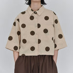 Women's Polka Dot Pleated Retro Collared Short Shirt