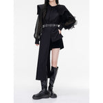Irregular Patchwork Pleated Shirt Dress With Belt